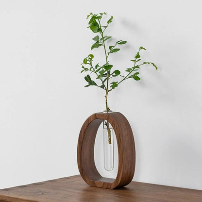 Natural Bamboo Flower and Wood Glass Test Tube Vase  – A Touch of Zen for Your Home Perfect for Hydroponic Plants & Floral Arrangements
