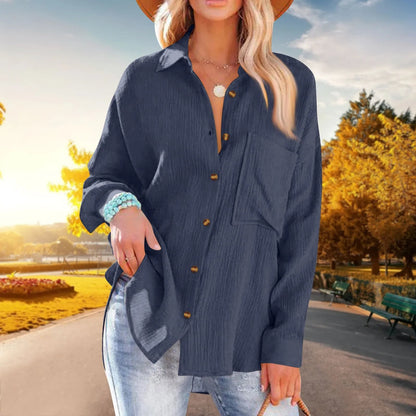 Elegant Blouse for Women – Loose-Fit Single-Breasted Long Sleeve Shirt