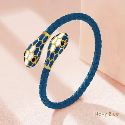 Double Snake Head Leather Bracelet – Classic Moonlight Braided Jewelry for Women’s Fashion with Genuine Leather & Gift Appeal