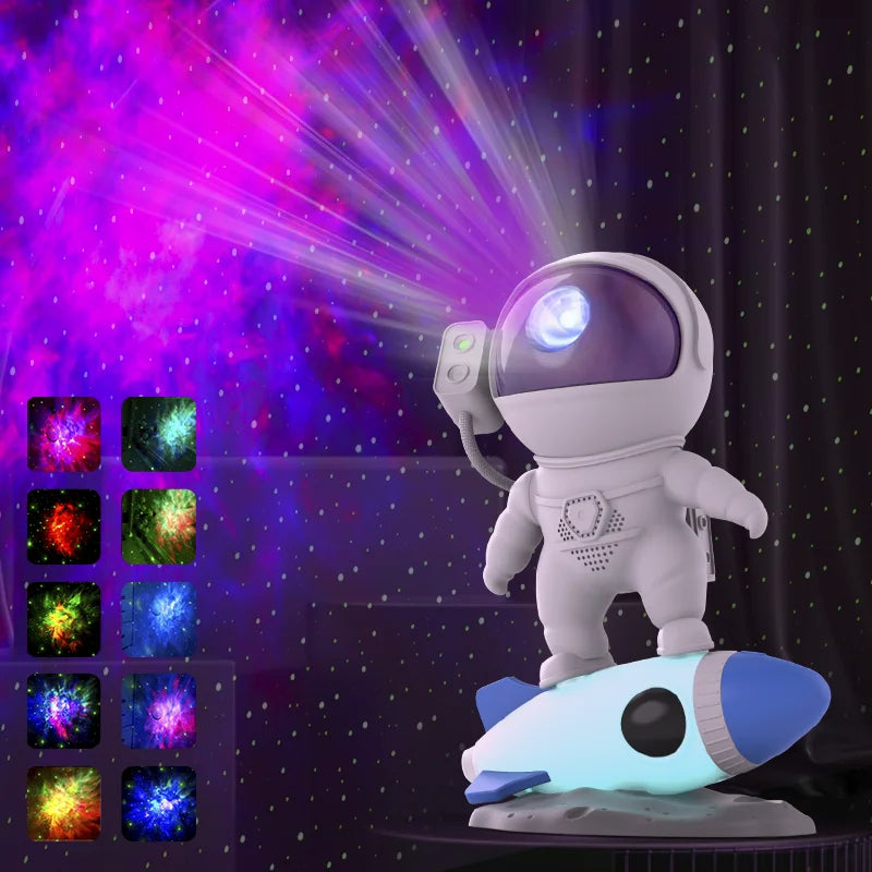 Rocket Astronaut Galaxy Projector Night Light – 360° Rotating Starry Night Lamp with 13 Films