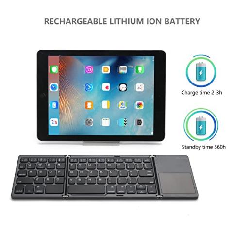 Ultra-Slim Foldable Bluetooth Keyboard – Wireless, Rechargeable with Touchpad