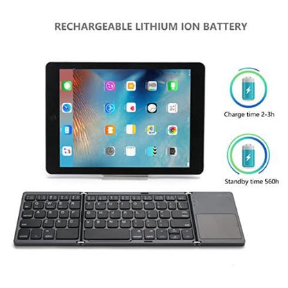 Ultra-Slim Foldable Bluetooth Keyboard – Wireless, Rechargeable with Touchpad