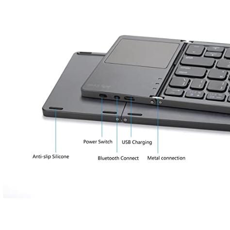 Ultra-Slim Foldable Bluetooth Keyboard – Wireless, Rechargeable with Touchpad