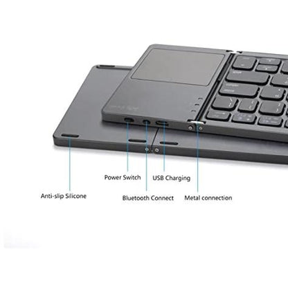 Ultra-Slim Foldable Bluetooth Keyboard – Wireless, Rechargeable with Touchpad