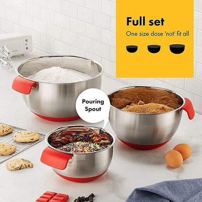 Non-Slip Mixing Bowls with Airtight Lid & Grater