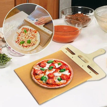 Non-Stick Sliding Pizza Peel with Wooden Handle – Dishwasher Safe Pizza Shovel for Effortless Home & Professional Baking