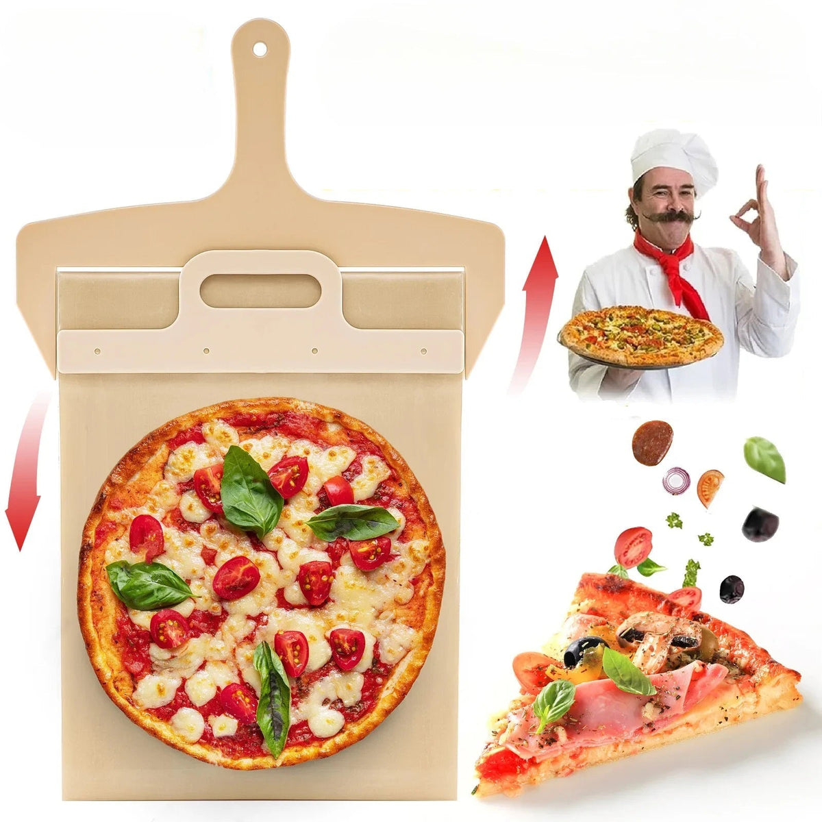 Non-Stick Sliding Pizza Peel with Wooden Handle – Dishwasher Safe Pizza Shovel for Effortless Home & Professional Baking