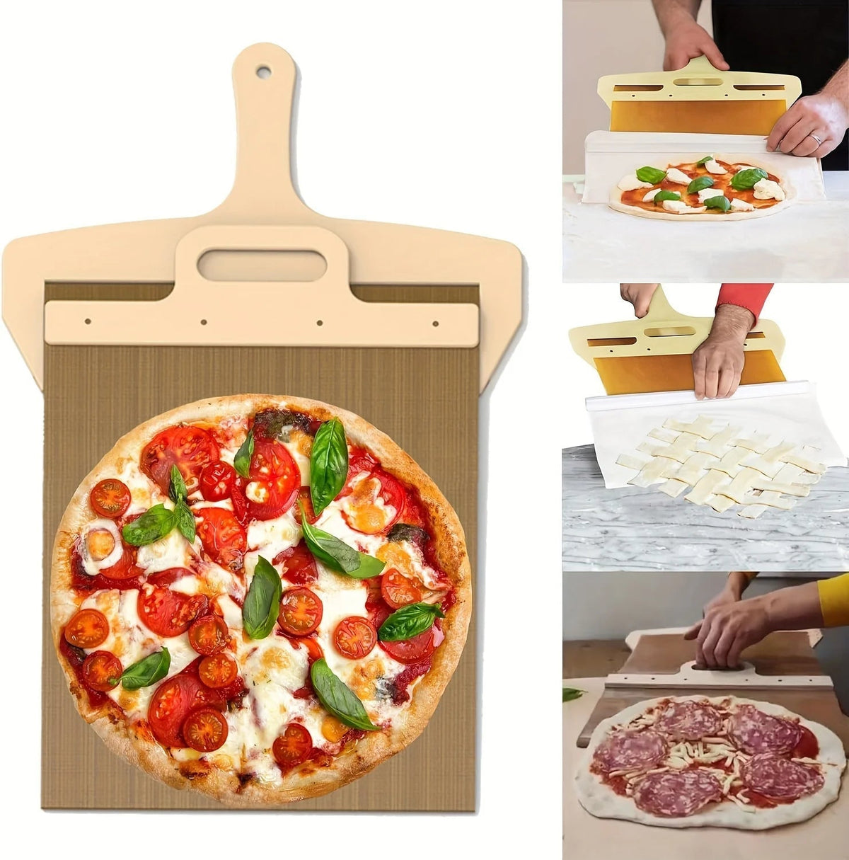 Non-Stick Sliding Pizza Peel with Wooden Handle – Dishwasher Safe Pizza Shovel for Effortless Home & Professional Baking