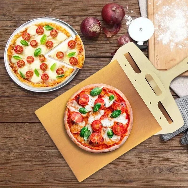 Non-Stick Sliding Pizza Peel with Wooden Handle – Dishwasher Safe Pizza Shovel for Effortless Home & Professional Baking