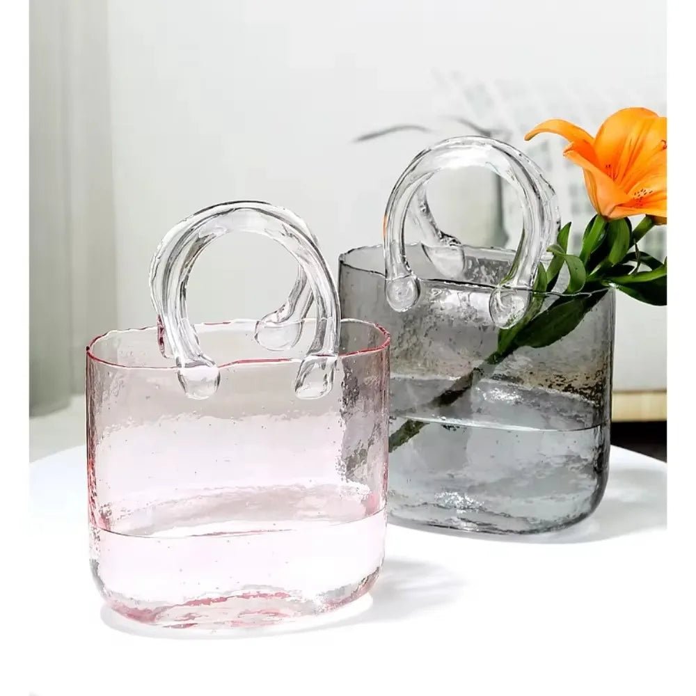 Nordic-Inspired Designer Glass Vase Handbag – Chic Hydroponic Flower Basket for Stylish Home Décor and Fish Farming