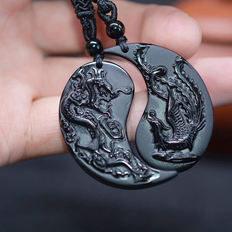 Obsidian Yin Yang Necklace
