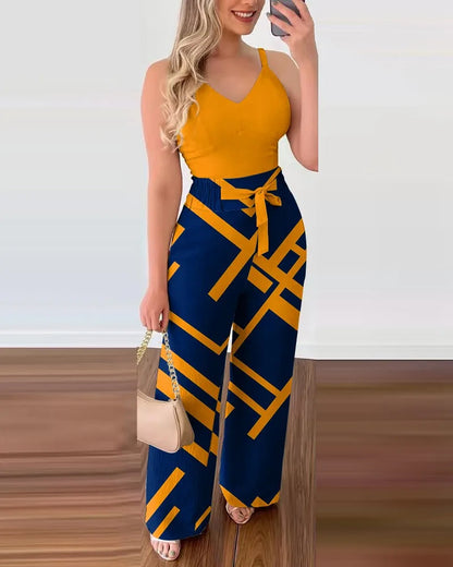 Solid Color V-Neck Shirred Jumpsuit for Women – Chic One-Piece Pants Set for Summer Dates & Casual Confidence