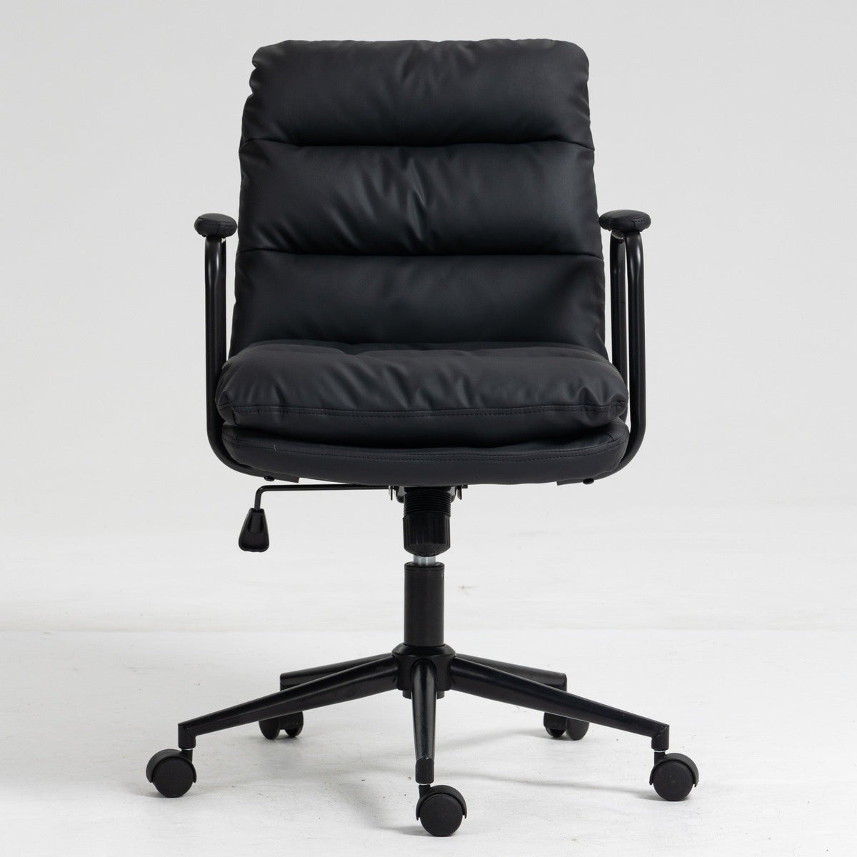 Office Chair, Mid Back Home Office Desk Task Chair with Wheels and Arms, Ergonomic PU Leather Computer Rolling Swivel Chair