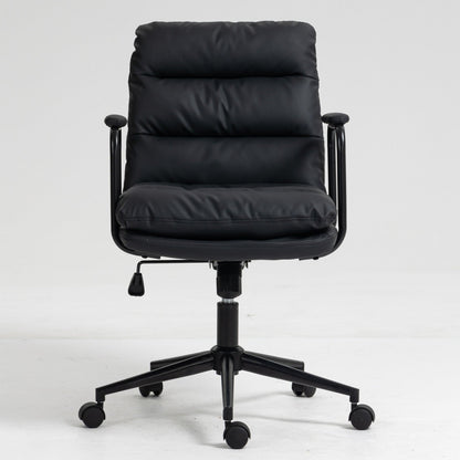 Office Chair, Mid Back Home Office Desk Task Chair with Wheels and Arms, Ergonomic PU Leather Computer Rolling Swivel Chair