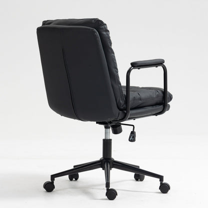 Office Chair, Mid Back Home Office Desk Task Chair with Wheels and Arms, Ergonomic PU Leather Computer Rolling Swivel Chair
