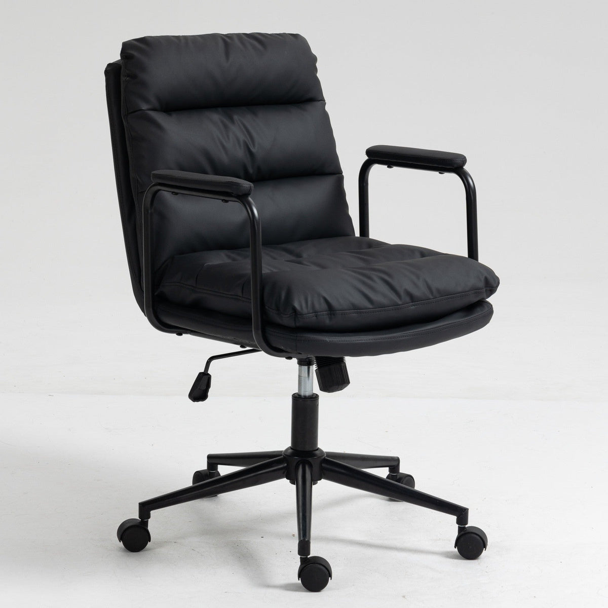 Office Chair, Mid Back Home Office Desk Task Chair with Wheels and Arms, Ergonomic PU Leather Computer Rolling Swivel Chair
