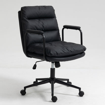 Office Chair, Mid Back Home Office Desk Task Chair with Wheels and Arms, Ergonomic PU Leather Computer Rolling Swivel Chair