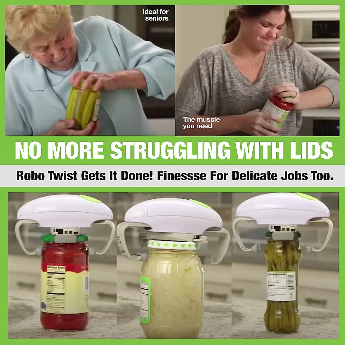 One Tap Jar Opener - Electric Handsfree Easy Jar Opener
