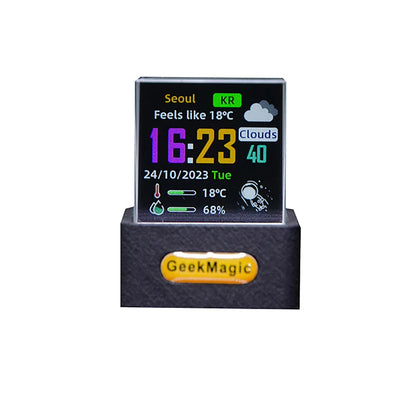 Smart Weather Station with Digital Clock - Glass Cube Holographic Photo Display & Animated GIF Album for Stylish Modern Desktops
