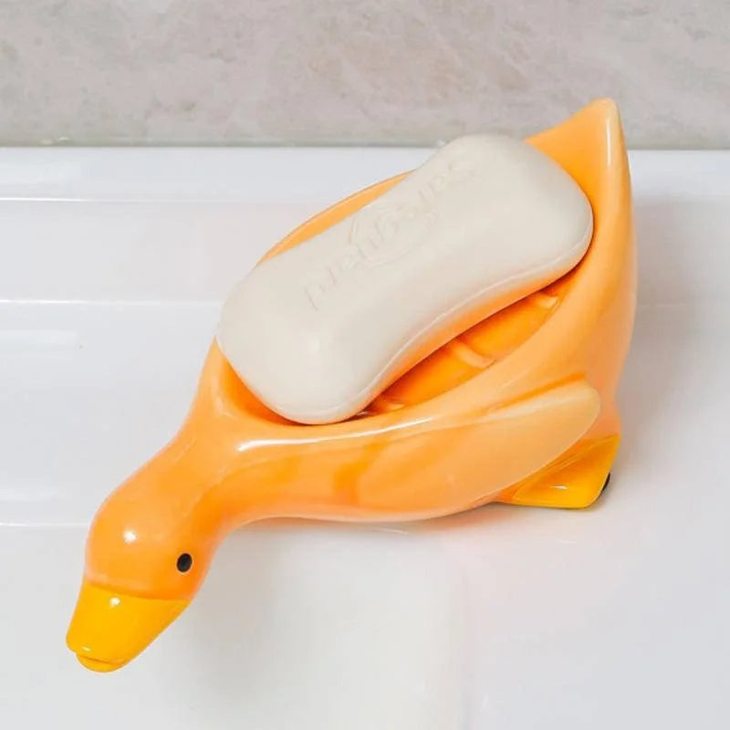 Duck Soap Dish – Self - Draining Ceramic Holder for Bathroom & Kitchen