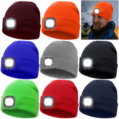 LED Beanie Knitted Hat – Warm Winter Knit Cap with Hands-Free Headlamp