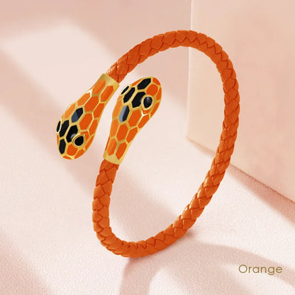 Double Snake Head Leather Bracelet – Classic Moonlight Braided Jewelry for Women’s Fashion with Genuine Leather & Gift Appeal