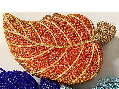 Crystal Tree Leaf Clutch – Women’s Gold, Orange, Green & Blue Diamond Evening Bags for Weddings, Parties & Luxury Fashion