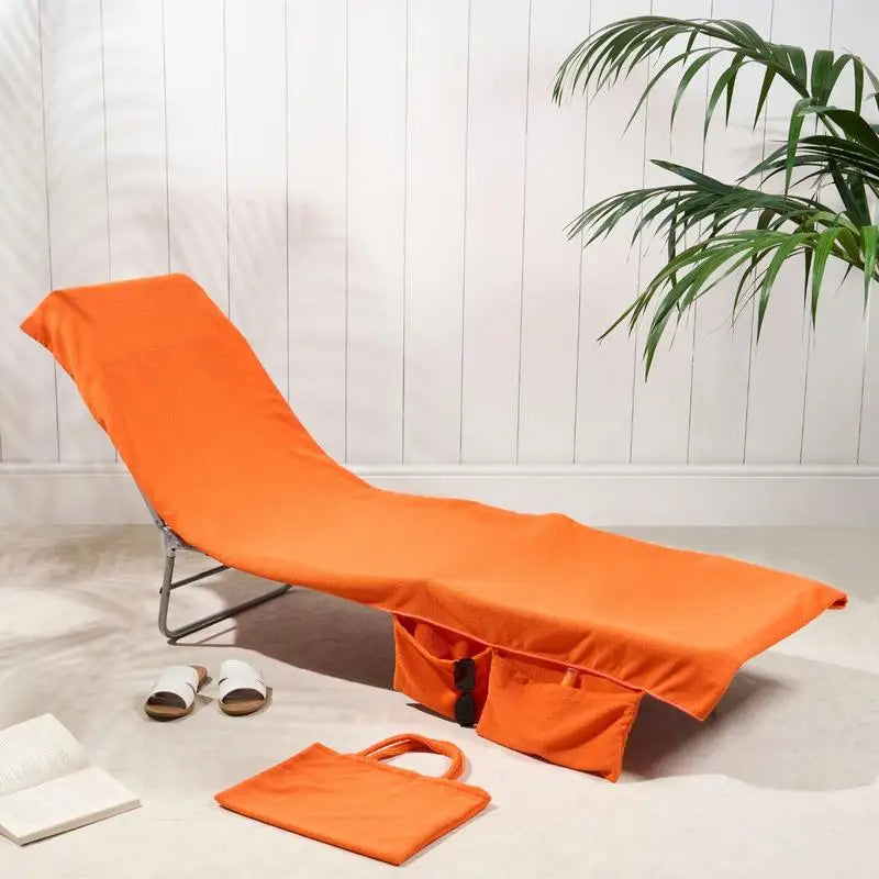 Extra-Large Quick Dry Beach Lounge Chair Towel – Microfiber Spa Pool Towel with Handy Pockets for Travel and Relaxation