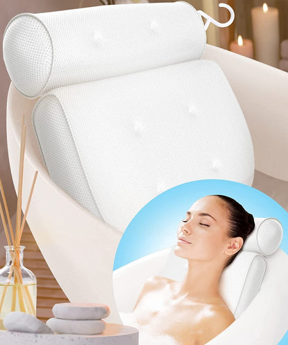 Orthopedic Bath Pillow - Breathable 3D Mesh Cloth Bath Headrest Cushion with Suctions Cups