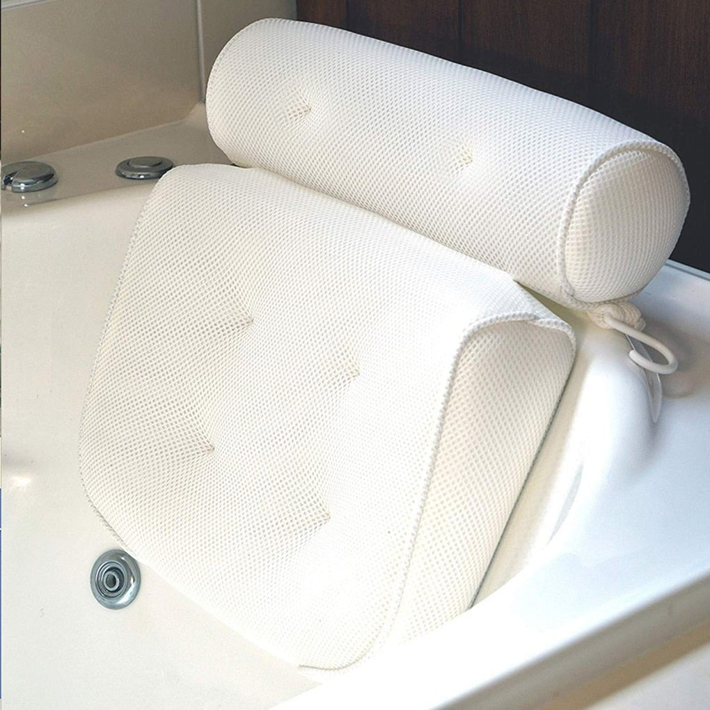 Orthopedic Bath Pillow - Breathable 3D Mesh Cloth Bath Headrest Cushion with Suctions Cups