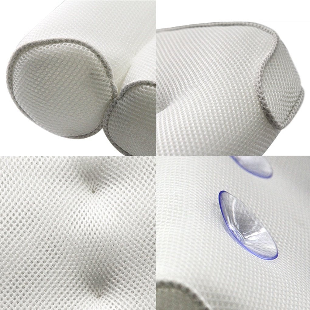 Orthopedic Bath Pillow - Breathable 3D Mesh Cloth Bath Headrest Cushion with Suctions Cups