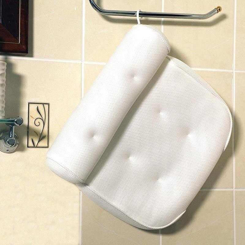 Orthopedic Bath Pillow - Breathable 3D Mesh Cloth Bath Headrest Cushion with Suctions Cups
