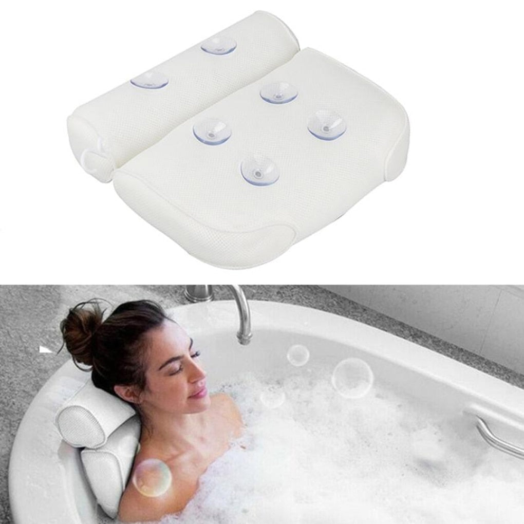Orthopedic Bath Pillow - Breathable 3D Mesh Cloth Bath Headrest Cushion with Suctions Cups