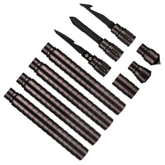 Screw-Together Trekking Staff with Camp Tool Heads – 3 to 6 Aluminum Tubes