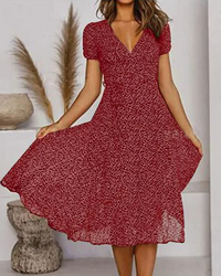 Floral Print V-Neck Chiffon Dress