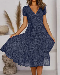 Floral Print V-Neck Chiffon Dress