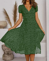 Floral Print V-Neck Chiffon Dress