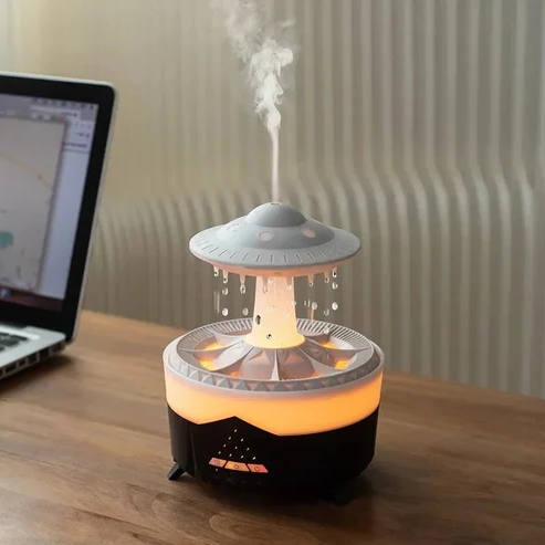 Mushroom Humidifier with Raining Cloud Lamp Aromatherapy - Colorful Raindrop Light Essential Oil Diffuser