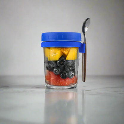 Overnight Oats Container with Lid & Spoon – 350ML  Glass Perfect for Yogurt, Cereal, Oatmeal & More, Portable, Stylish, and Ready for Your Mornings