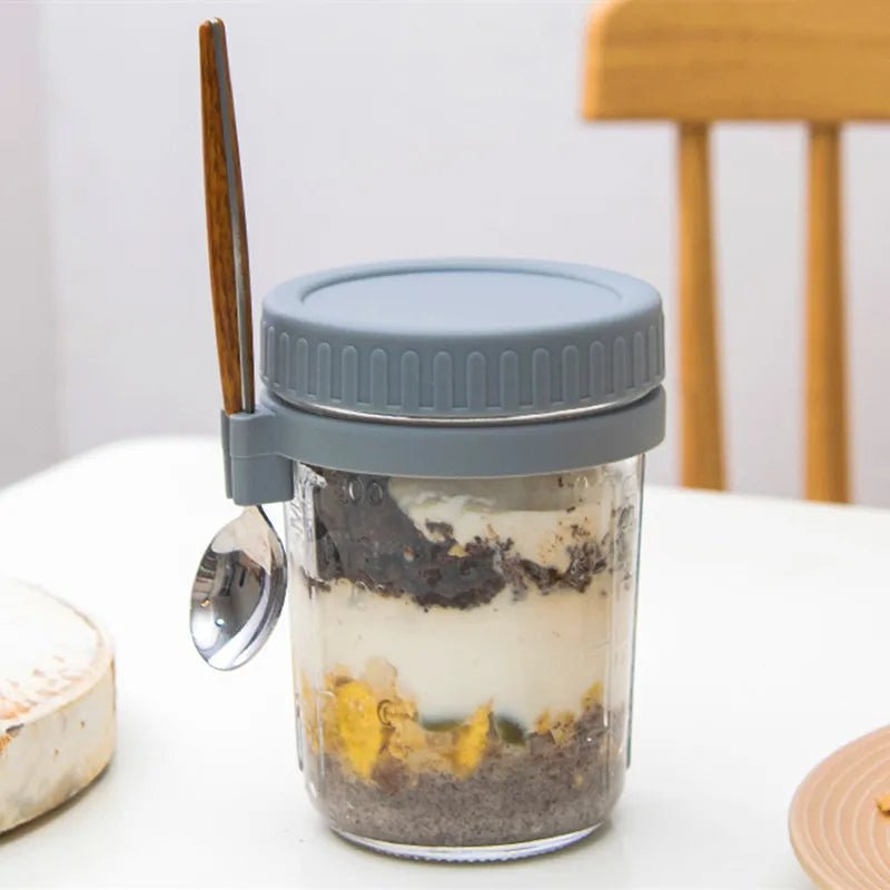 Overnight Oats Container with Lid & Spoon – 350ML  Glass Perfect for Yogurt, Cereal, Oatmeal & More, Portable, Stylish, and Ready for Your Mornings