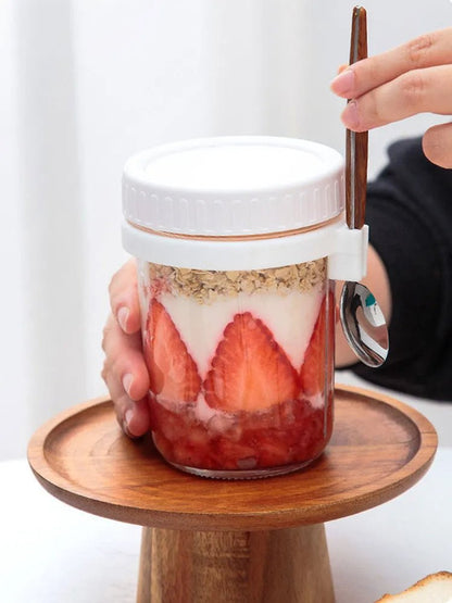 Overnight Oats Container with Lid & Spoon – 350ML  Glass Perfect for Yogurt, Cereal, Oatmeal & More, Portable, Stylish, and Ready for Your Mornings
