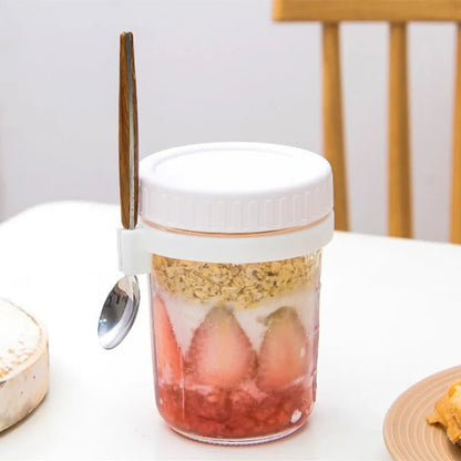 Overnight Oats Container with Lid & Spoon – 350ML  Glass Perfect for Yogurt, Cereal, Oatmeal & More, Portable, Stylish, and Ready for Your Mornings