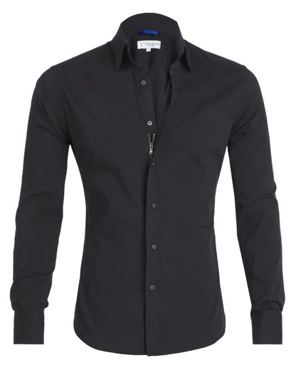Oxford Stretch Zip Shirt - No Iron Wrinkle Free Casual Button Down Long Sleeve