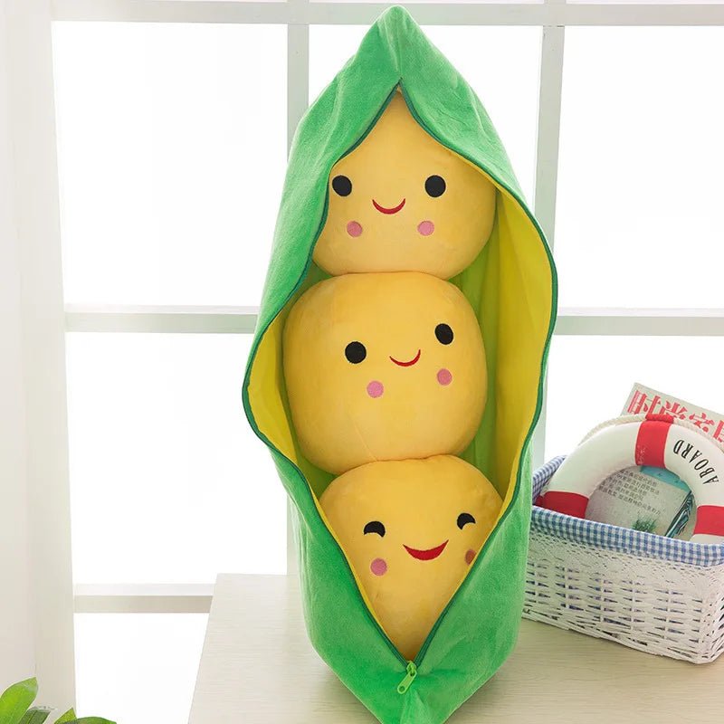 Pea Pod Shaped Plush Pillow– 25cm Pillow with Three Beans in a Soft Cloth Case, Creative Plant Toy & Cozy Pillow in Two Charming Colors