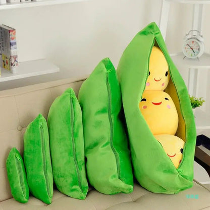 Pea Pod Shaped Plush Pillow– 25cm Pillow with Three Beans in a Soft Cloth Case, Creative Plant Toy & Cozy Pillow in Two Charming Colors