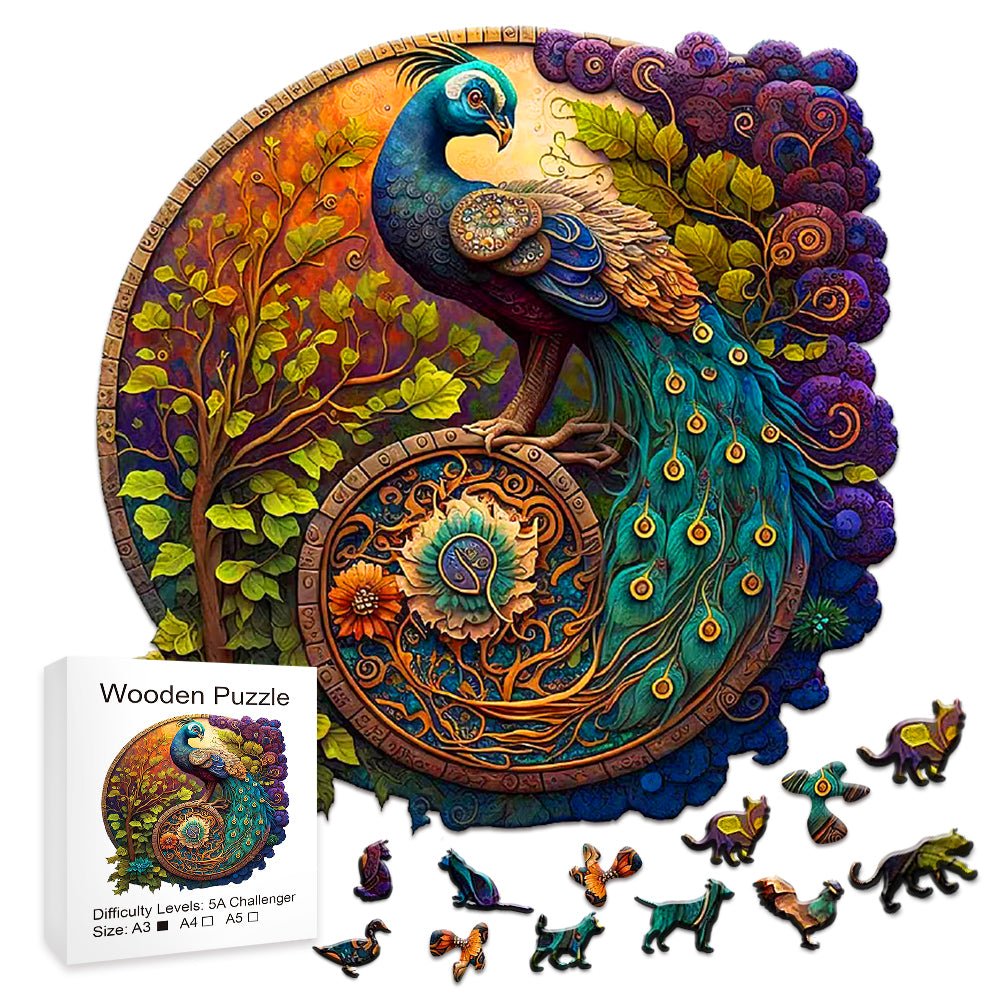 Peacock & Bird Wooden Puzzle Educational Toy – Multi-Size Round Puzzle for Adults & Kids, Perfect Festival Gift & Relaxing Toy