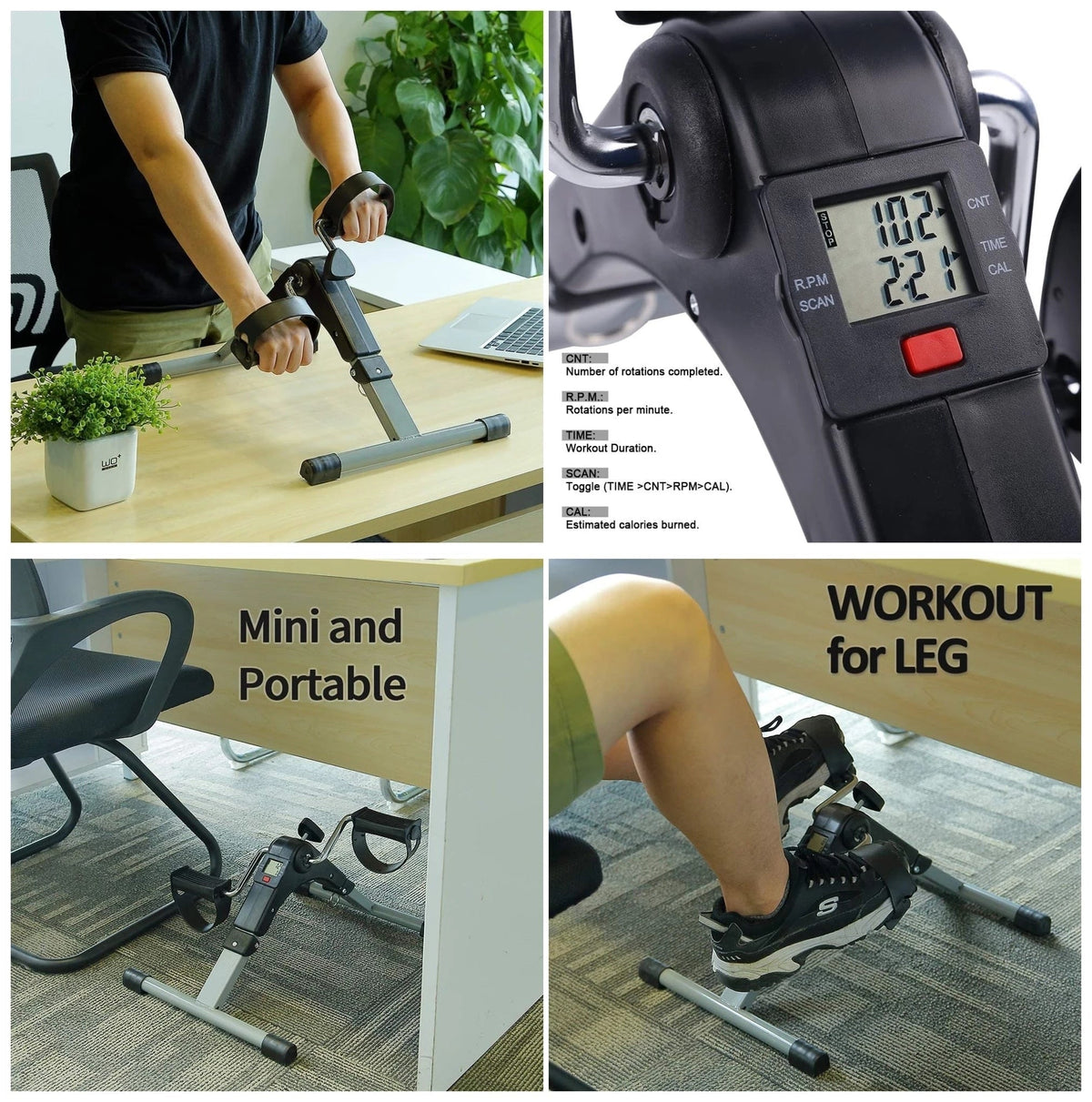 Pedals Exercise Bike Portable - Foldable Pedal Exerciser with Digital LCD Display