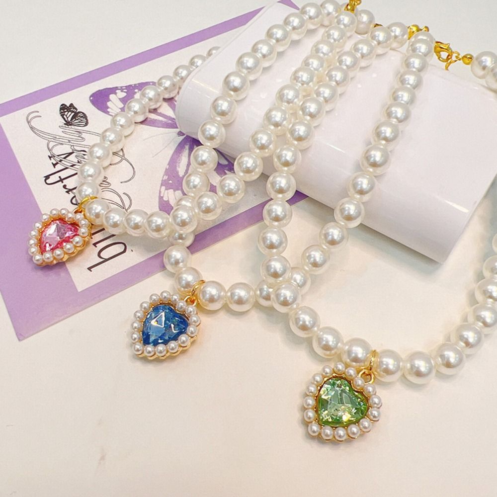 Pet Cat Pearl Necklace – Adjustable Rhinestone Cat Collar with Colorful Bling, Perfect for Your Furry Princess