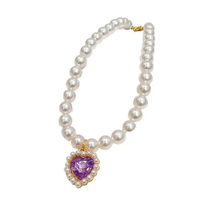 Pet Cat Pearl Necklace – Adjustable Rhinestone Cat Collar with Colorful Bling, Perfect for Your Furry Princess