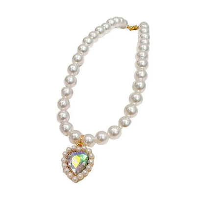 Pet Cat Pearl Necklace – Adjustable Rhinestone Cat Collar with Colorful Bling, Perfect for Your Furry Princess